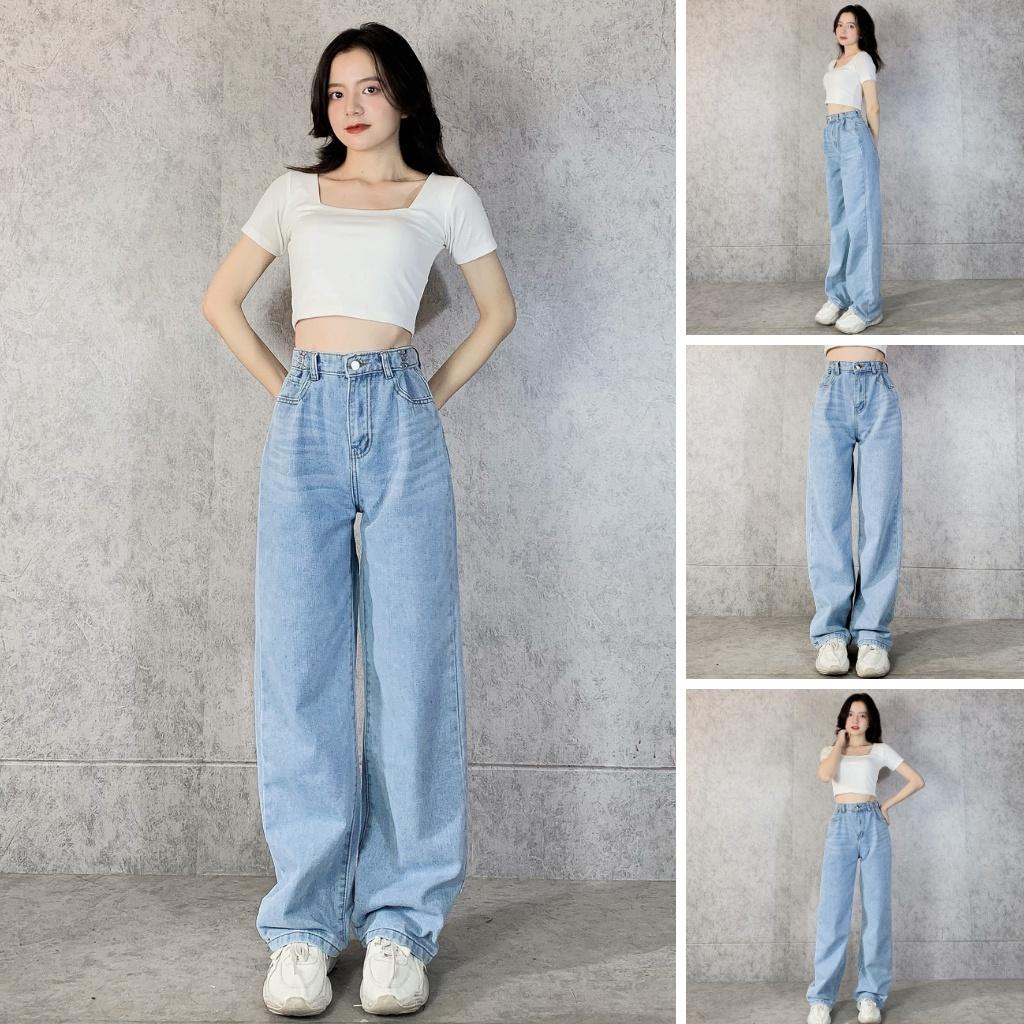 Quần jean suông móc cài EMIX (2 màu), unisex, dáng dài, cạp cao, form thụng, vải jean mềm nhẹ, cá tính