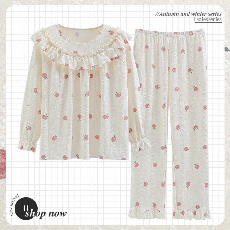 Bộ Mặc Nhà Cotton Dài Tay Nơ Mới Nhất