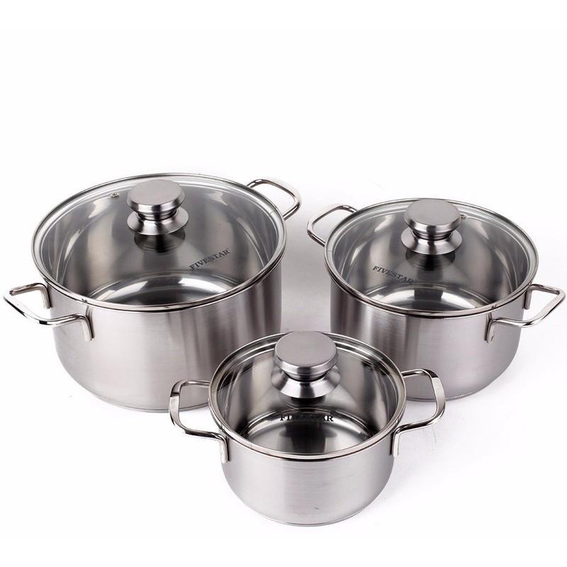 Bộ 3 Nồi Inox 3 Đáy Nắp Kính Fivestar