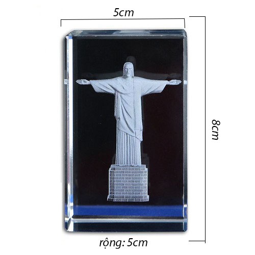Tượng pha lê Chúa cứu thế khắc 3D nhìn thấy 2 mặt