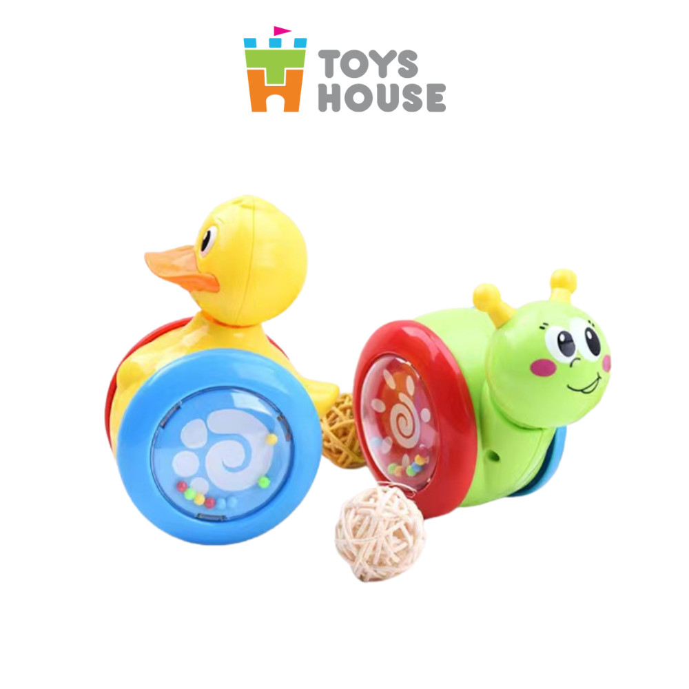 Đồ chơi lật đật gật gù có bánh xe cho bé Toyshouse 008-2 chú vịt vàng dễ thương - Tiêu chuẩn Châu Âu EN71