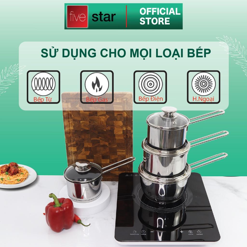 Quánh 3 đáy inox 430 Fivestar Standard nắp kính bếp từ ( 12cm/14cm/16cm ) , tặng 1 vá canh