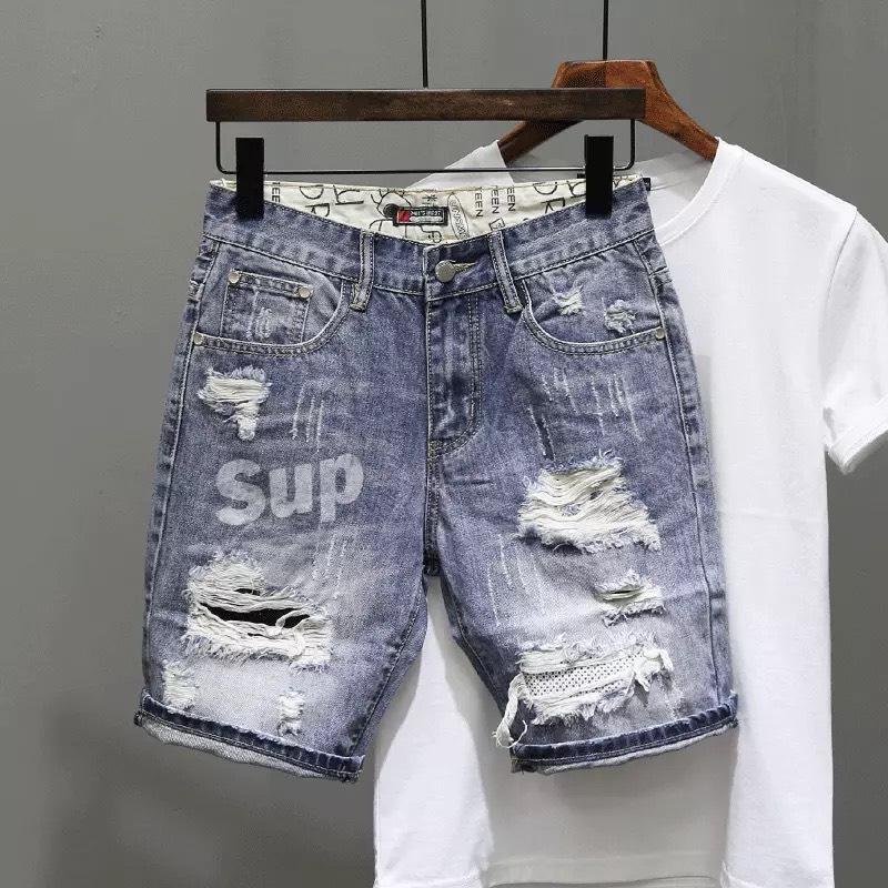 QUẦN SHORT JEAN NAM VẢI ĐẸP PHỐI CHỮ RÁCH XƯỚC MẠNH MẼ SUP 217