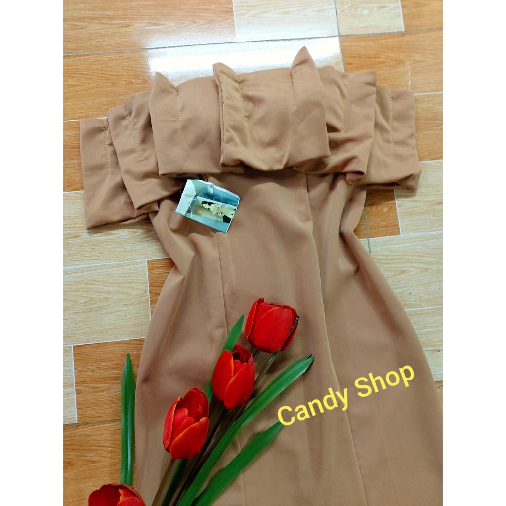 Đầm body hotgirl trễ vai xếp ly kèm mút + Ảnh thật