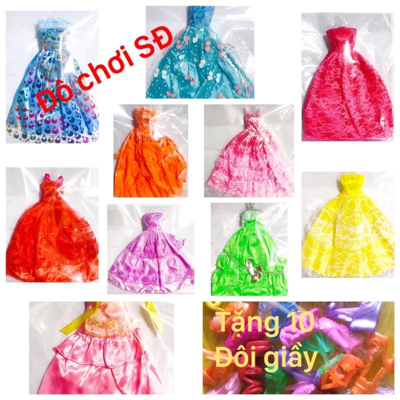 Combo 10 đầm búp bê - tặng 10 đôi giầy