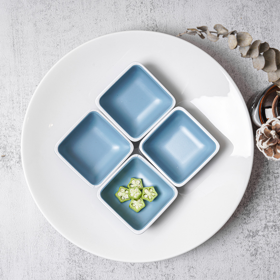 chén chấm hình vuông bằng melamine cao cấp màu xanh