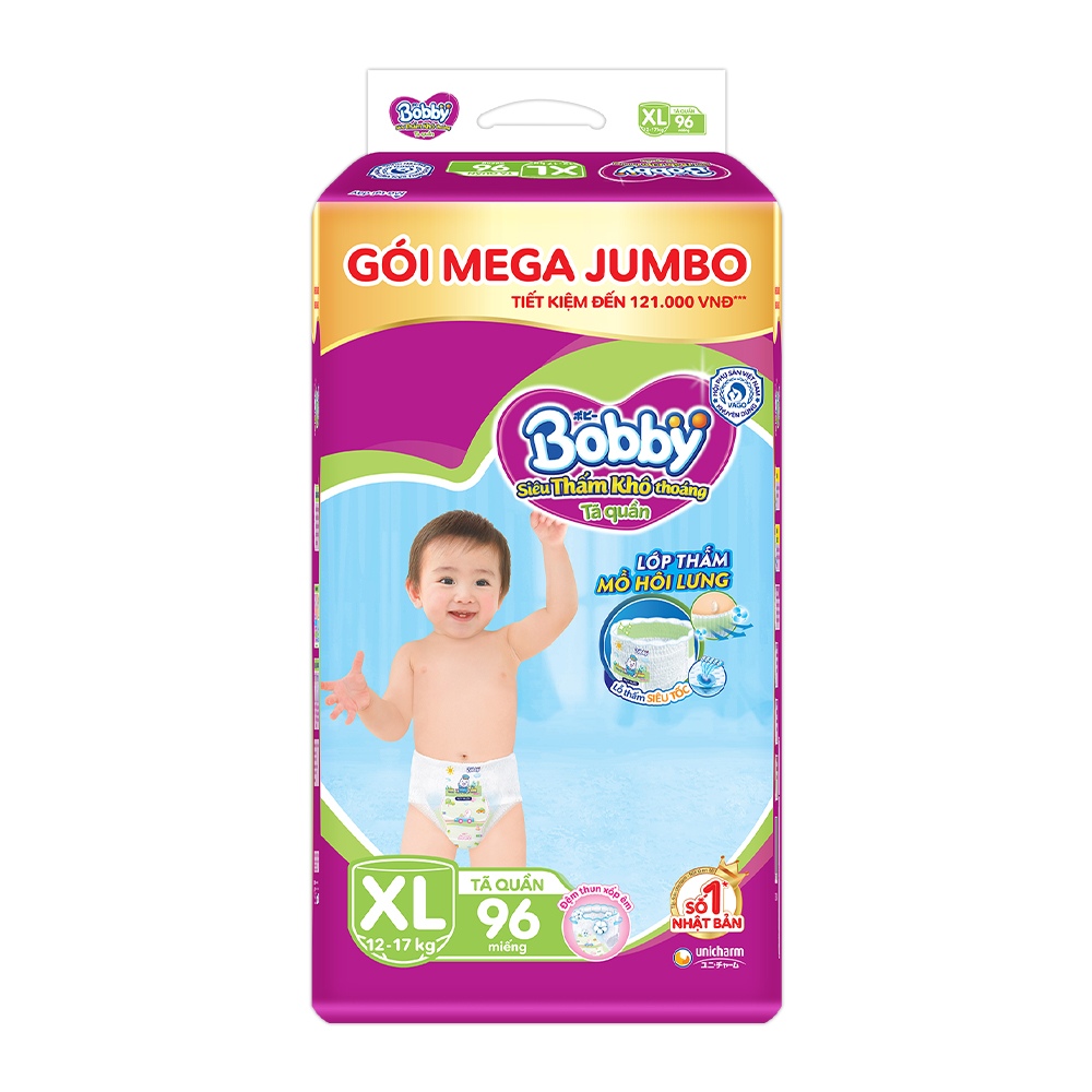 [Tặng thêm 8 miếng] Tã/bỉm quần Bobby 3mm Gạo non XL84