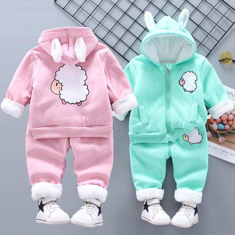 Thu Đông Cho Bé Phù Hợp Với Bé Trai Plus Nhung Dày Ấm 2 Bộ Bé Gái Hoạt Hình Dễ Thương Thịt Cừu Thường Ngày mũ Trùm Đầu Phù Hợp Với Quần Áo Cho Bé