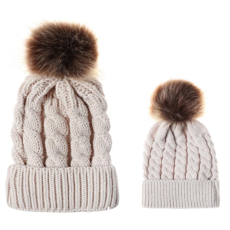 Mẹ Và Bé Beanies Nón Pompon Ấm Gấu Trúc Lông Bobble Bò Trẻ Em Cotton Dệt Kim Cha Mẹ-Mũ Trẻ Em Mùa Đông mũ Lưỡi Trai Tặng H3