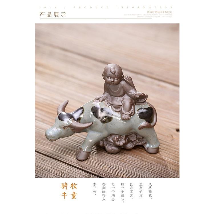Tượng mục đồng gốm tử sa- chú bé cưỡi trâu- Tượng gốm decor trang trí tiểu cảnh bonsai phối lũa