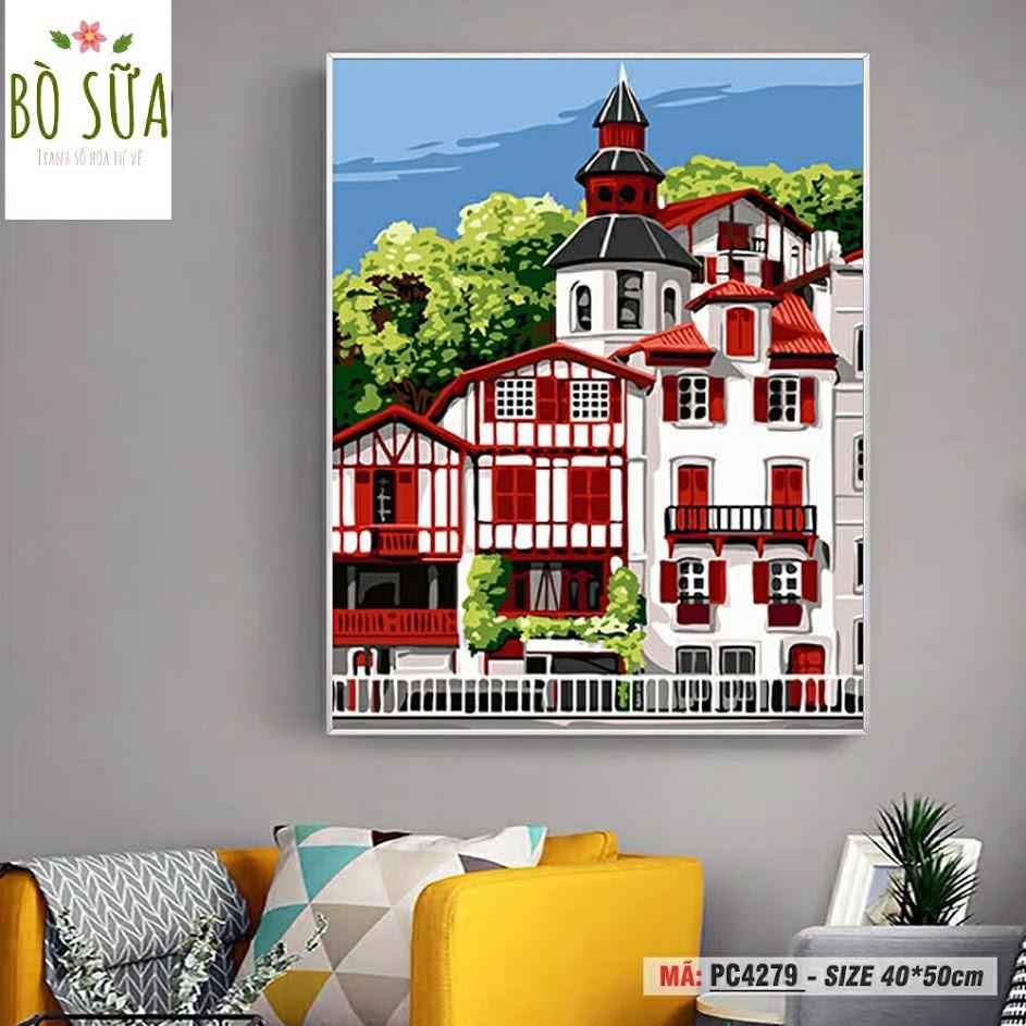 Tranh sơn dầu số hóa các mẫu Phong Cảnh đẹp nhất size 40x50cm đã căng khung và đầy đủ phụ kiện loại khung dày 2.5cm