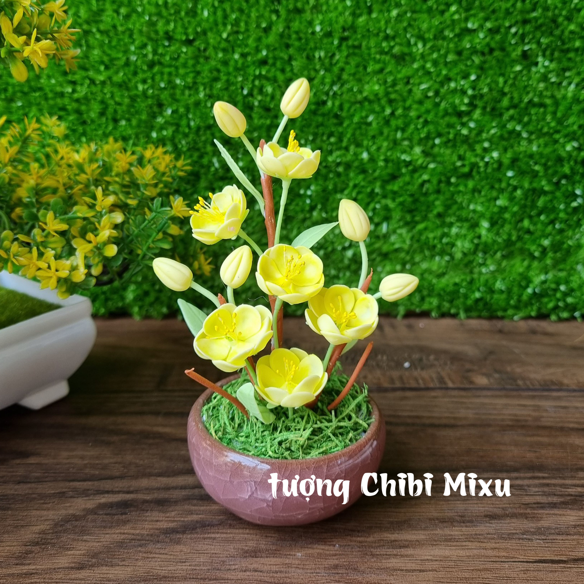 Chậu hoa Mai 10 cánh bằng đất sét Nhật