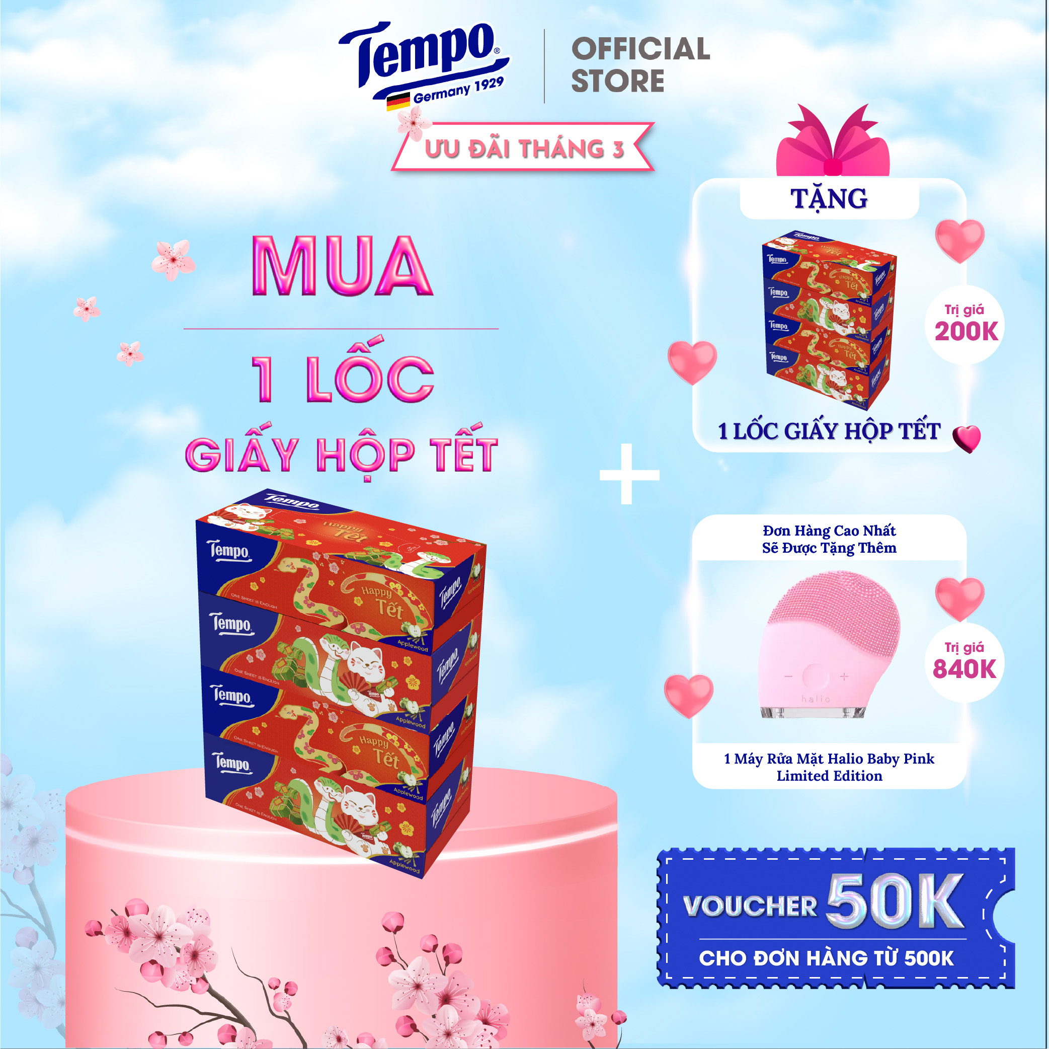 [MUA 4 HỘP TẾT TẶNG 4 HỘP TẾT NGẪU NHIÊN] Lốc 4 Hộp Khăn Giấy Rút Tết Cao Cấp Tempo Không Mùi &amp; Gỗ Táo 4 Lớp