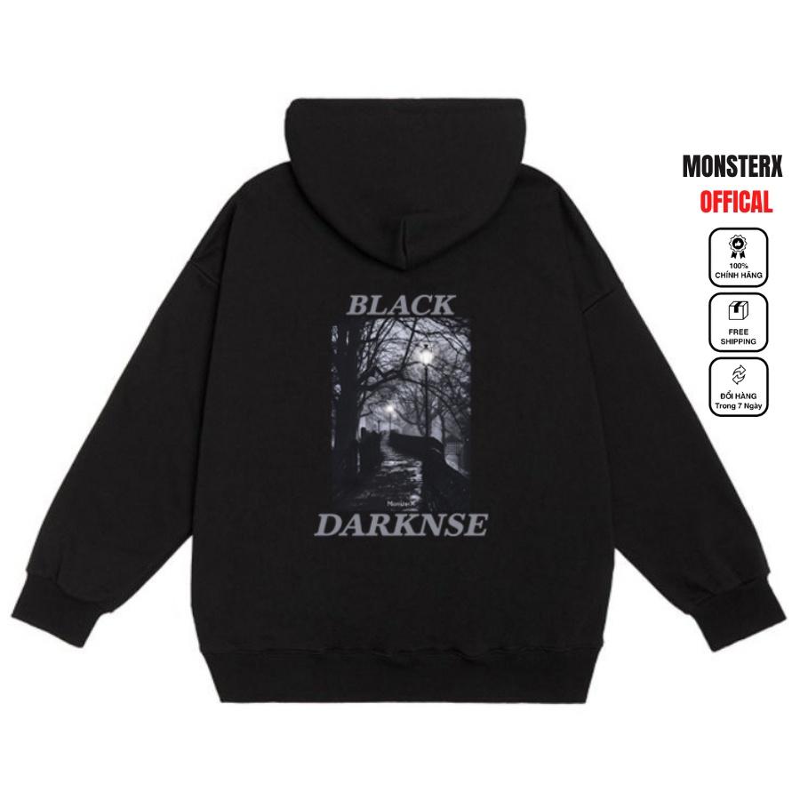 Áo mũ Hoodie Unisex MonsterX BLACK DARK form rộng 5 màu nỉ bông cặp đôi nam nữ Oversize Ulzzang thu đông
