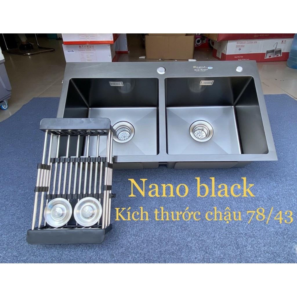 Chậu rửa bát 2 hố đúc Nano đen Kagol cao cấp, chất lượng giá tốt