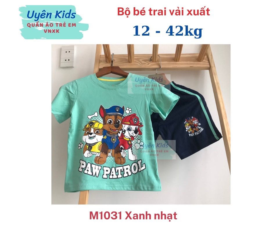 (12-42kg) Đồ bộ bé trai VNXK vải xuất PB in hoạt hình cho bé trai 2-12T