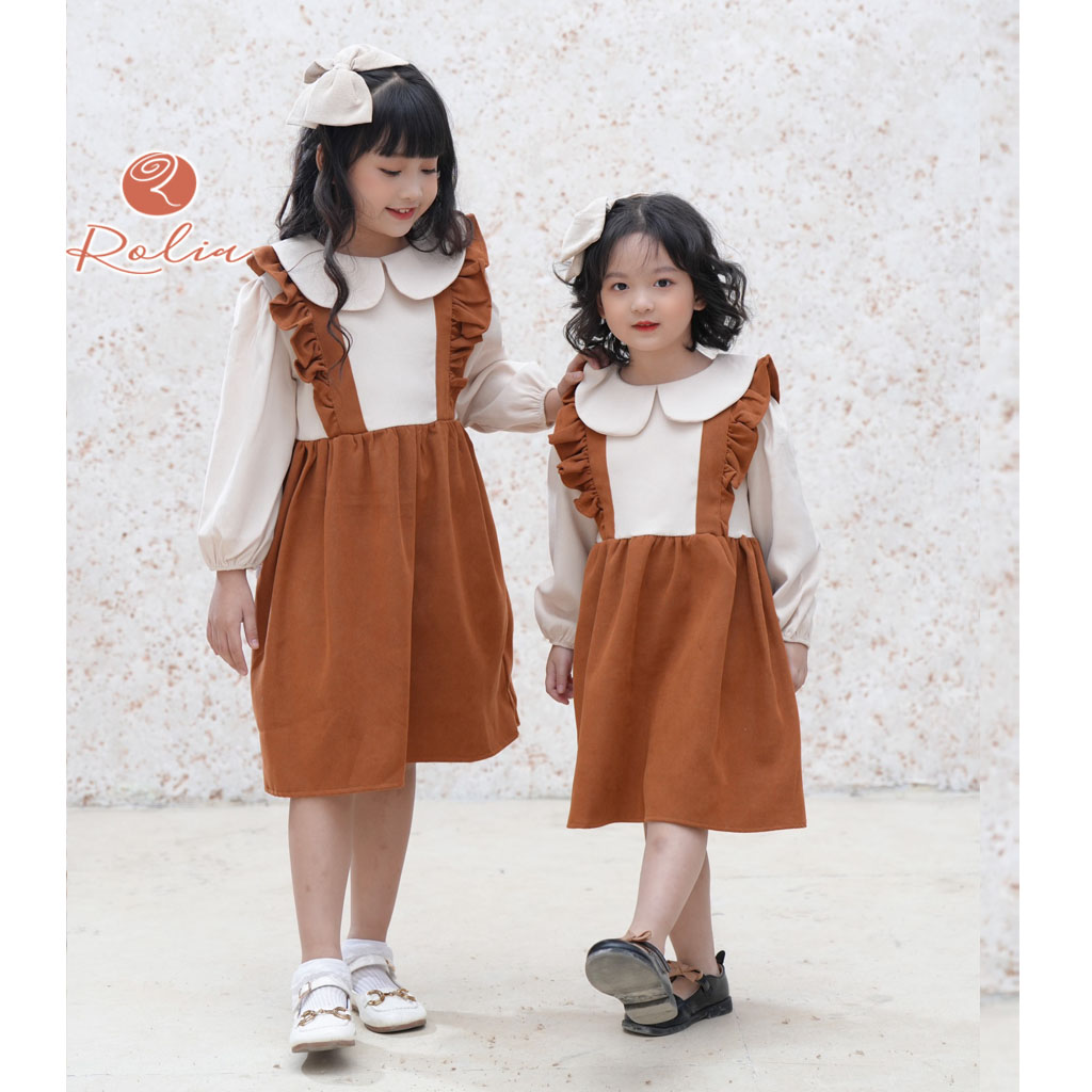 Váy yếm bé gái liền áo vintage ROLIA chất nhung mềm mịn cực xinh xắn V130