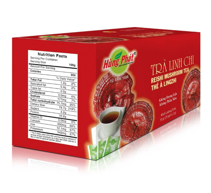 Trà Linh Chi Thanh Mát Hỗ Trợ Lưu Thông Khí Huyết Hộp 25 gói - Reishi Mushroom Tea - Thương hiệu Hùng Phát