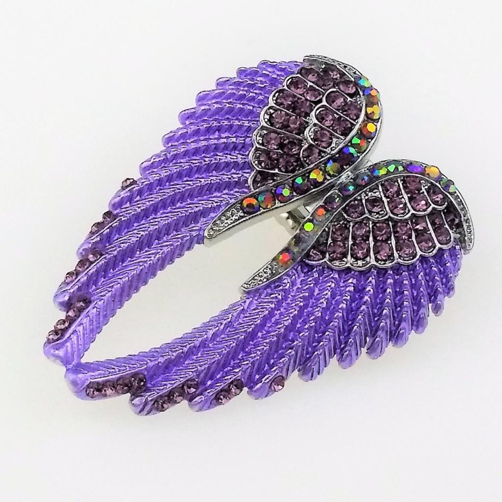 Punk Rock Angel Wing Ring Crystal Rhinestone Stretch Ring Biker Purple
