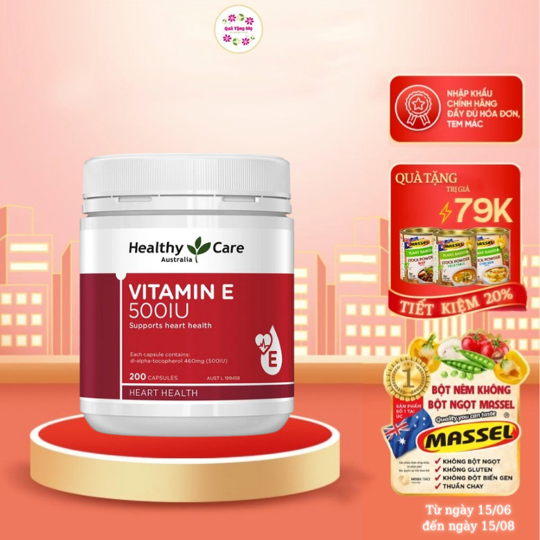 Vitamin E Úc Healthy Care Vitamin E 500IU Hỗ Trợ Hệ Thống Tim Mạch, Giúp Làm Đẹp Da, Mượt Tóc Và Chống Lão Hóa -  200 Viên - QuaTangMe Extaste