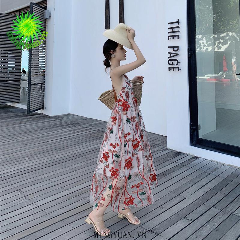 Đầm Dây Nữ Cộc Tay Cổ Chữ V Bó Sát Quyến Rũ