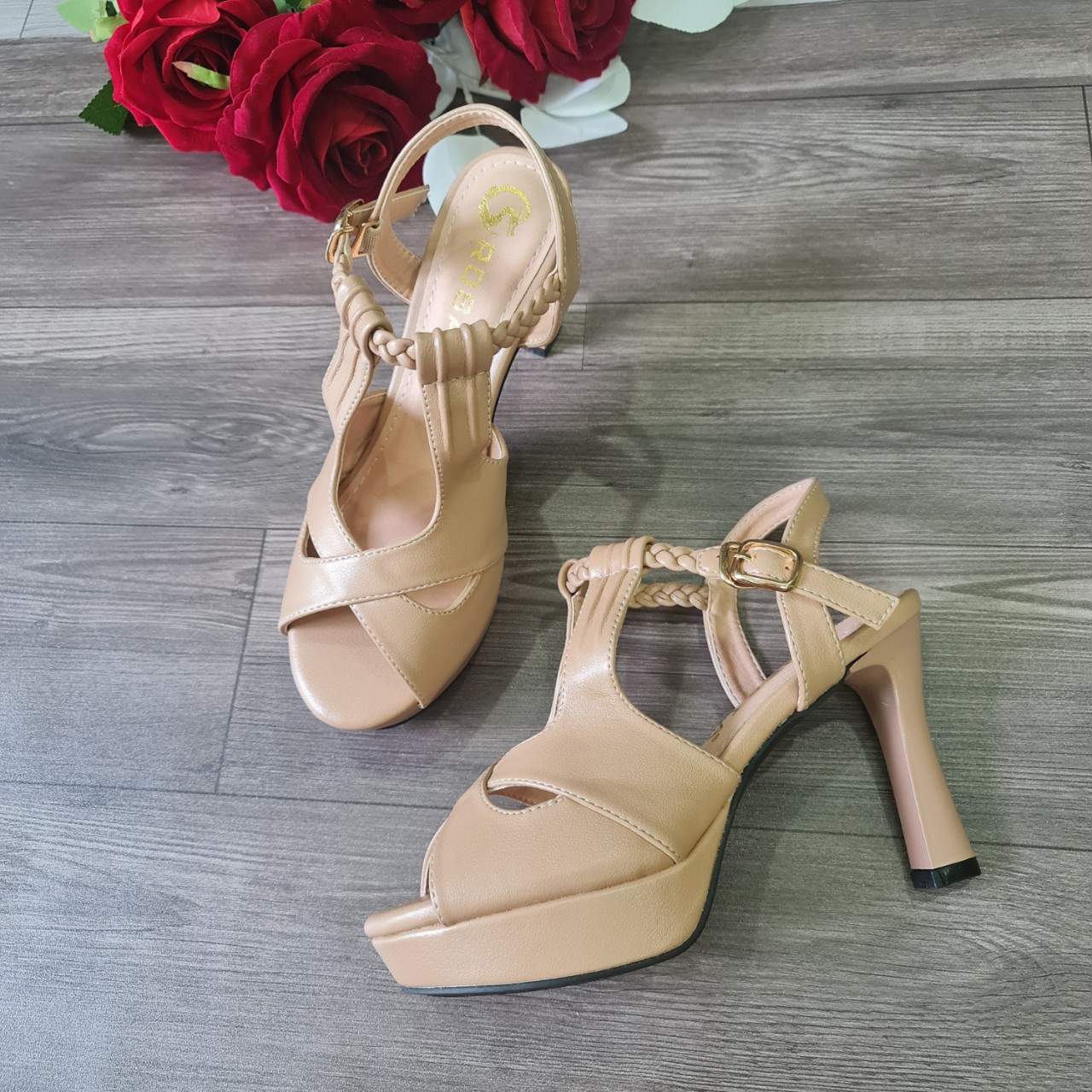 Sandal cao gót nữ cách điệu, da lì ROSATA RO585 - 9p - Nude - HÀNG VIỆT NAM - BKSTORE