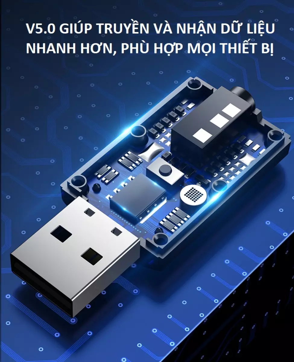 Thiết bị thu phát âm thanh Usb bluetooth 5.0 đa chức năng jack cắm 3.5mm cho loa, Tivi, máy tính, laptop, xe ô tô DRU - Hàng Chính Hãng