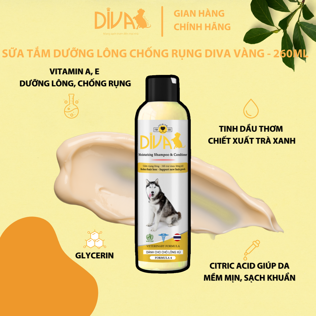 SỮA TẮM DƯỠNG LÔNG GIẢM RỤNG DIVA VÀNG 260ML