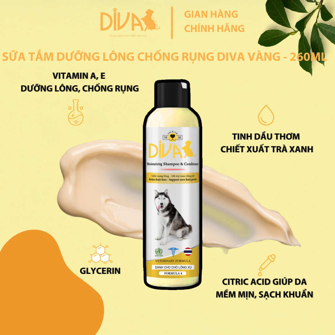 SỮA TẮM DƯỠNG LÔNG GIẢM RỤNG DIVA VÀNG 260ML (DIVA FORMULA 4)