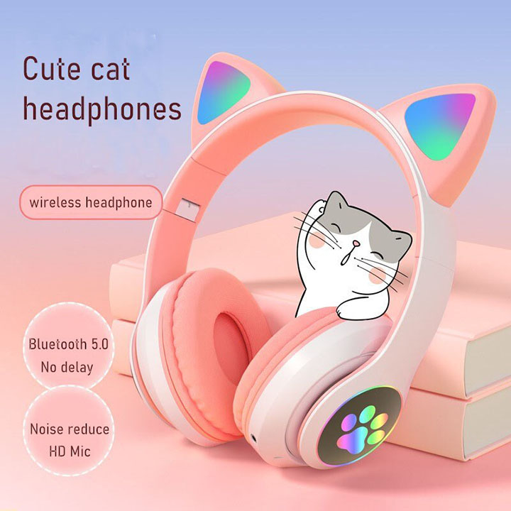 Tai Nghe Mèo Chụp Tai Bluetooth, Headphone Tai Mèo HP000047 Có Mic, Âm Bass Chuẩn, Dung Lượng Pin Khủng Nhiều Màu 400mA