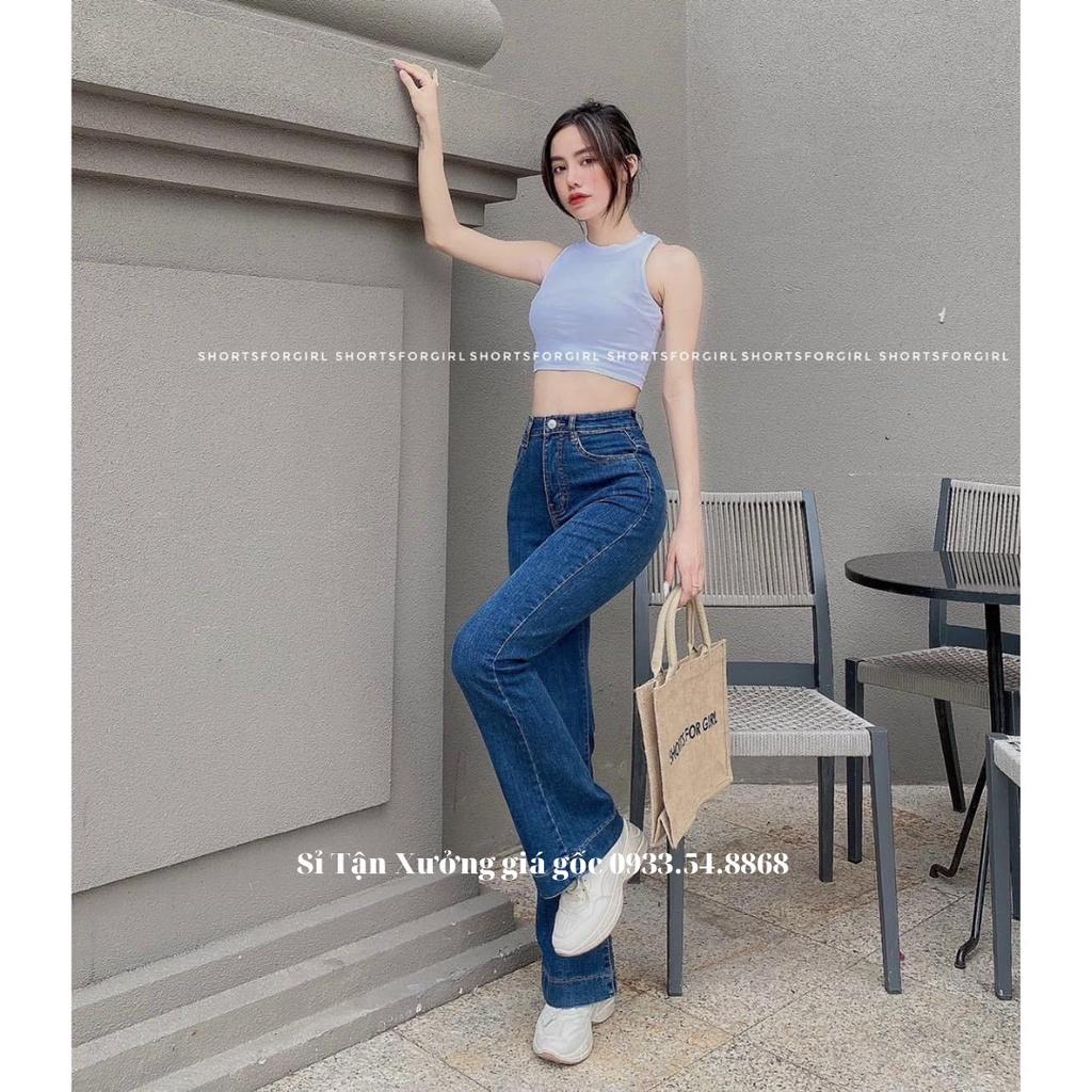 Quần jean nữ ống loe 2 màu sang chảnh siêu hack dáng lưng cao cá tính, quần bò loe 2 màu 464