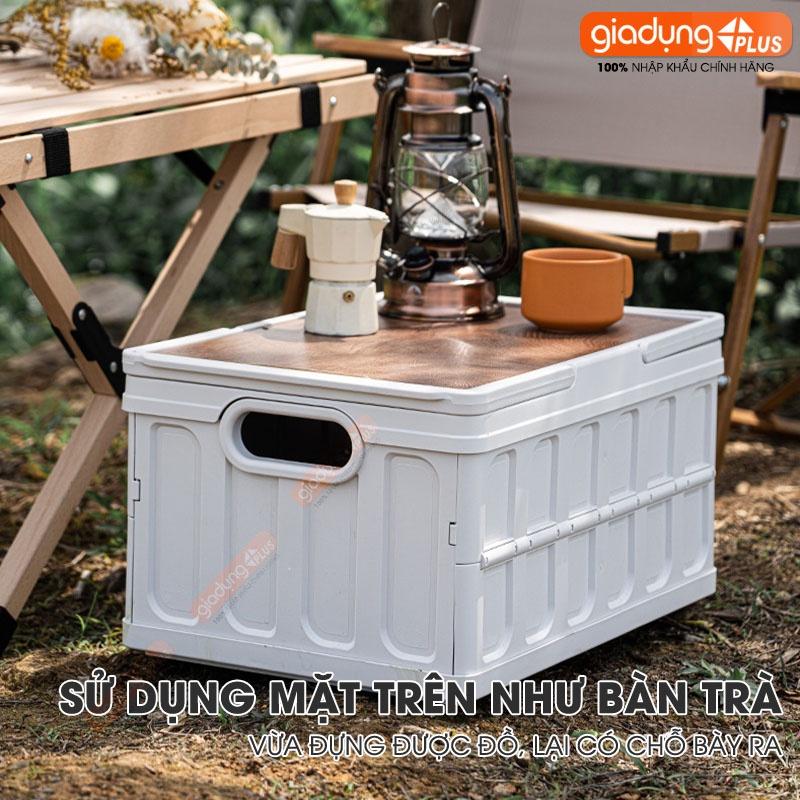 Hộp đựng đồ dã ngoại gấp gọn có tay xách &amp; nắp đậy kín (nắp gỗ, nắp nhựa) phong cách Nhật Bản