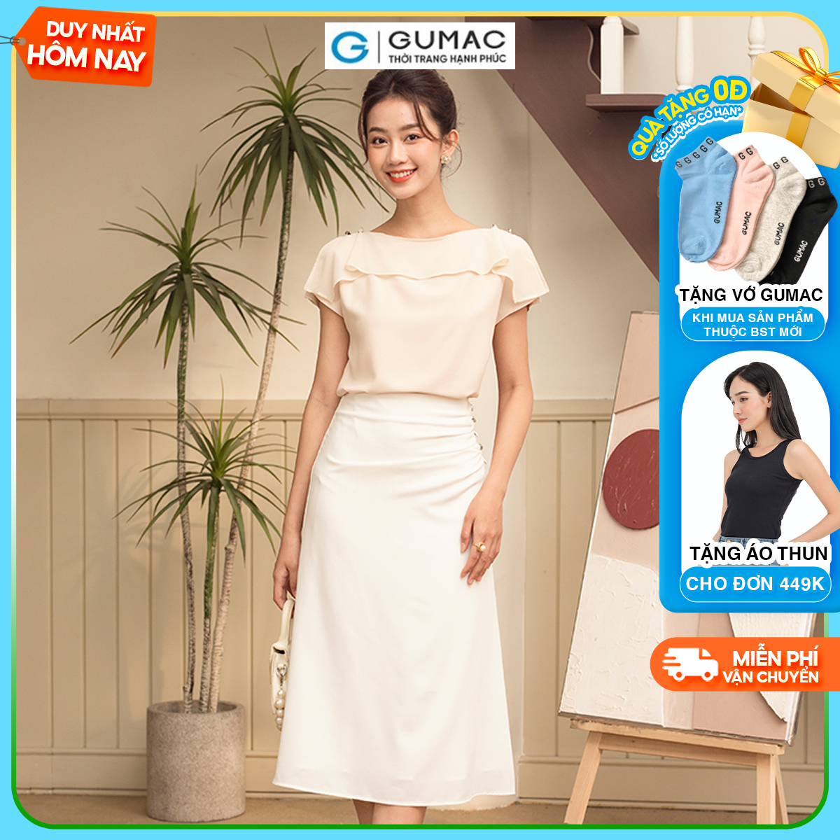 Chân váy A nhún sườn thời thượng sang trọng thời trang GUMAC VD06034