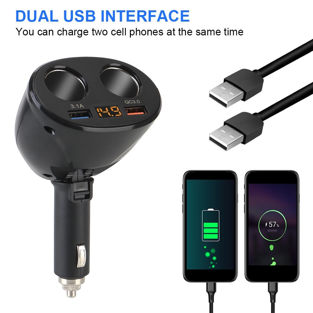 Tẩu sạc 2 cổng USB 3.0 có màn hình hiển thị đèn LED cho điện thoại/máy tính bảng