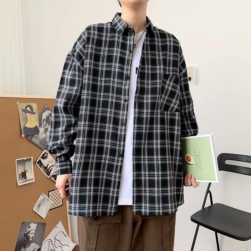 Áo Khoác Sơ Mi Tay Dài Dáng Rộng Phong Cách Đường Phố Cho Nam Có 4 Màu