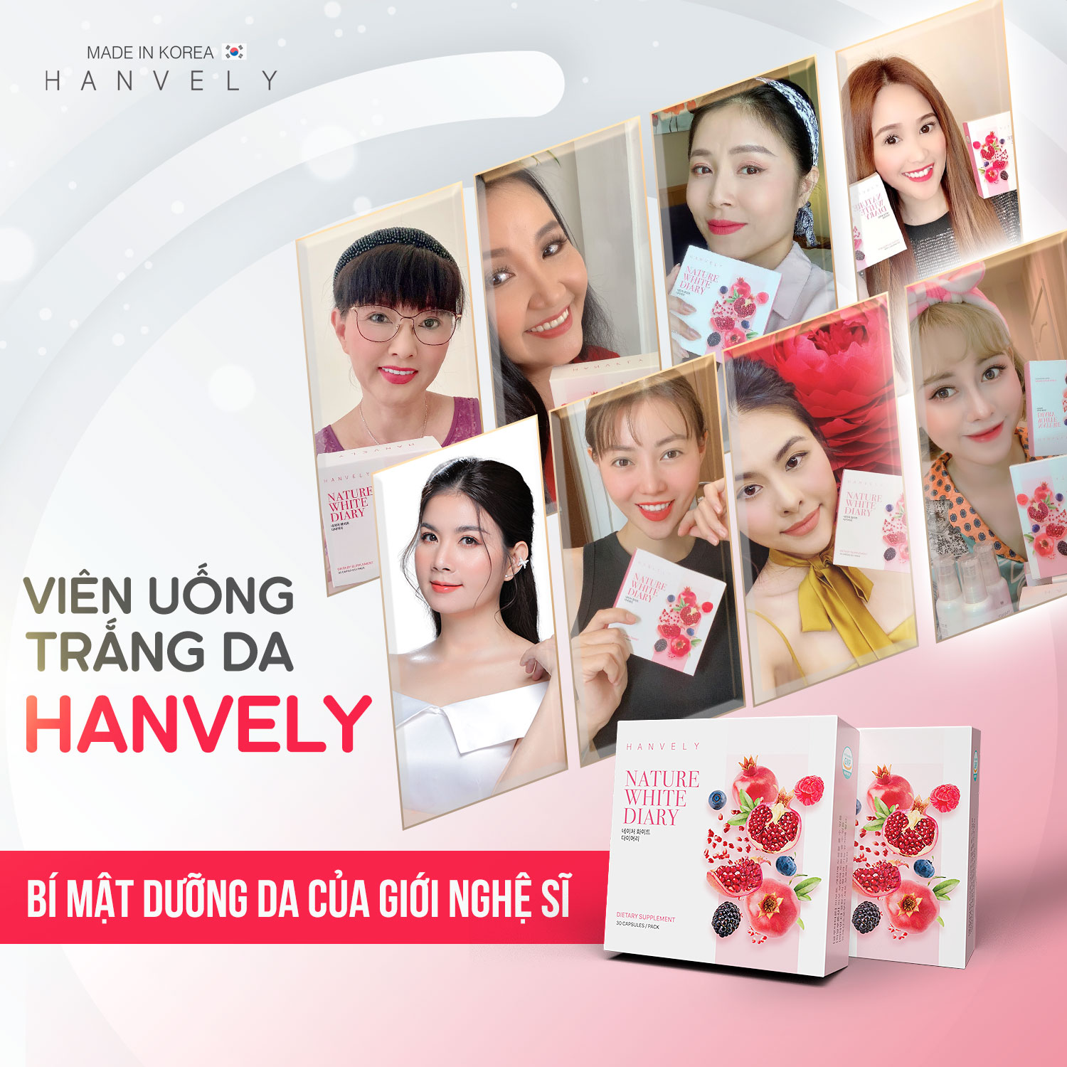 Hanvely Viên Uống Trắng Da Nature White Diary 3 Blister Pack Hàn Quốc trắng da, giảm nám, dưỡng ẩm 30viên/hộp