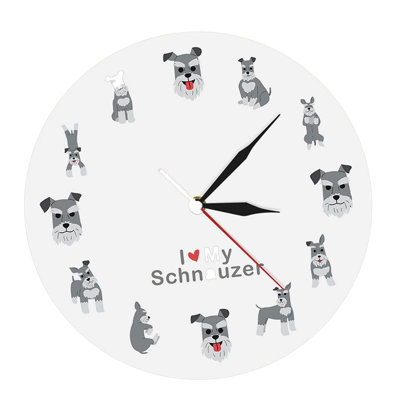 Wall Clock 12 inch I Love Schnauzer Analog Clock Cartoon Wall Hanging Clock Decorative Clock for Home Office Decor