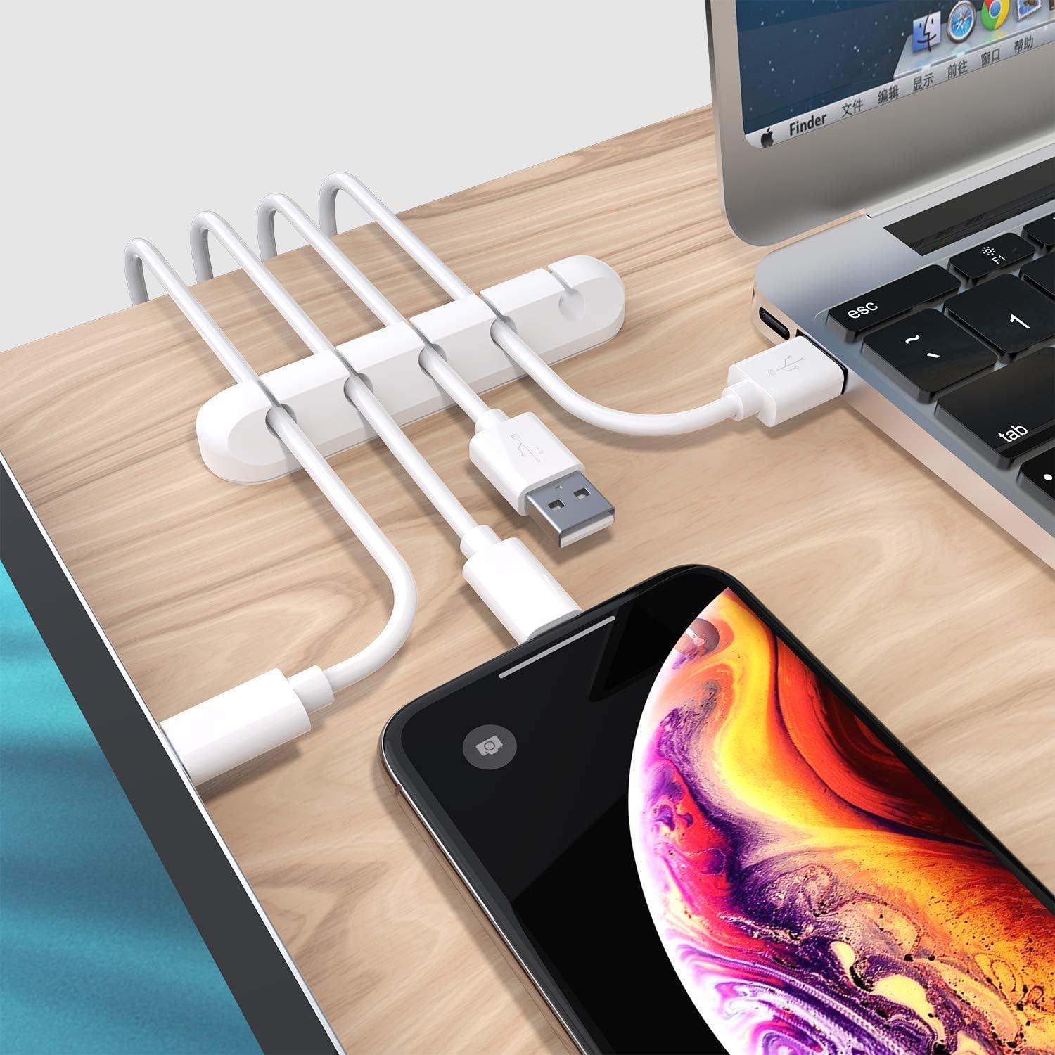 Kẹp giữ cáp silicon tự dính cho cáp sạc USB trên máy tính để bàn, bàn cạnh giường ngủ, dây nguồn, cáp chuột, PC, văn phòng, gia đình.