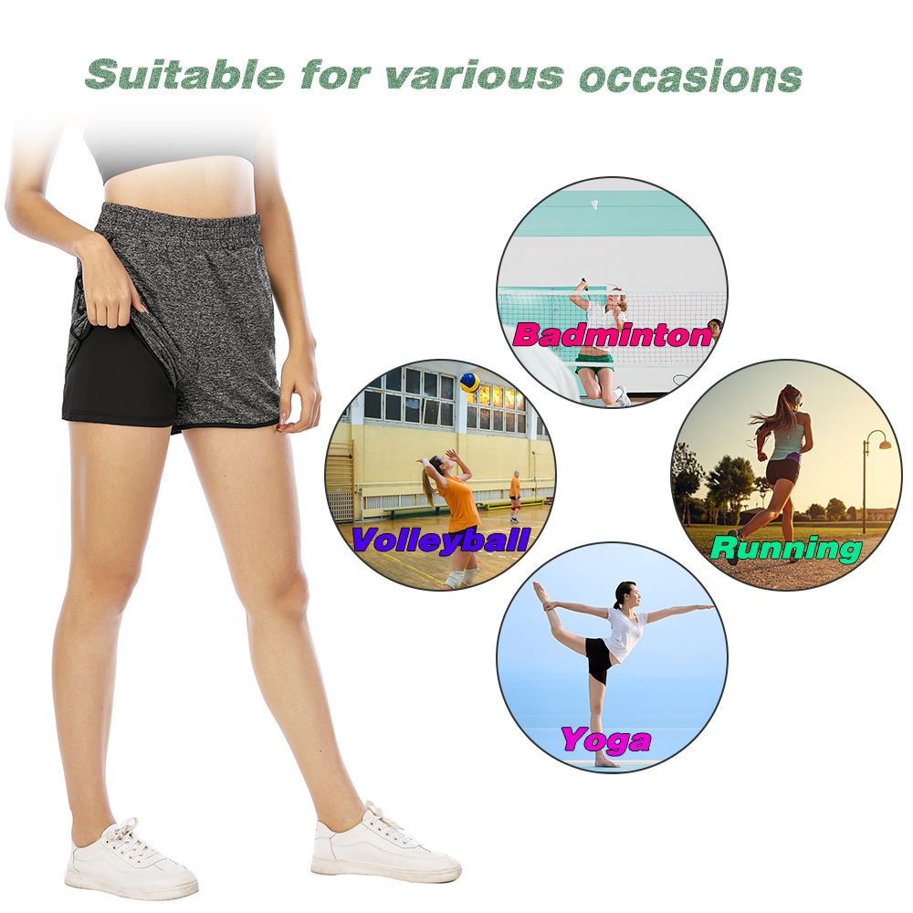 Quần short nữ thể thao 2 trong 1 tập thể dục, yoga với 2 túi phụ