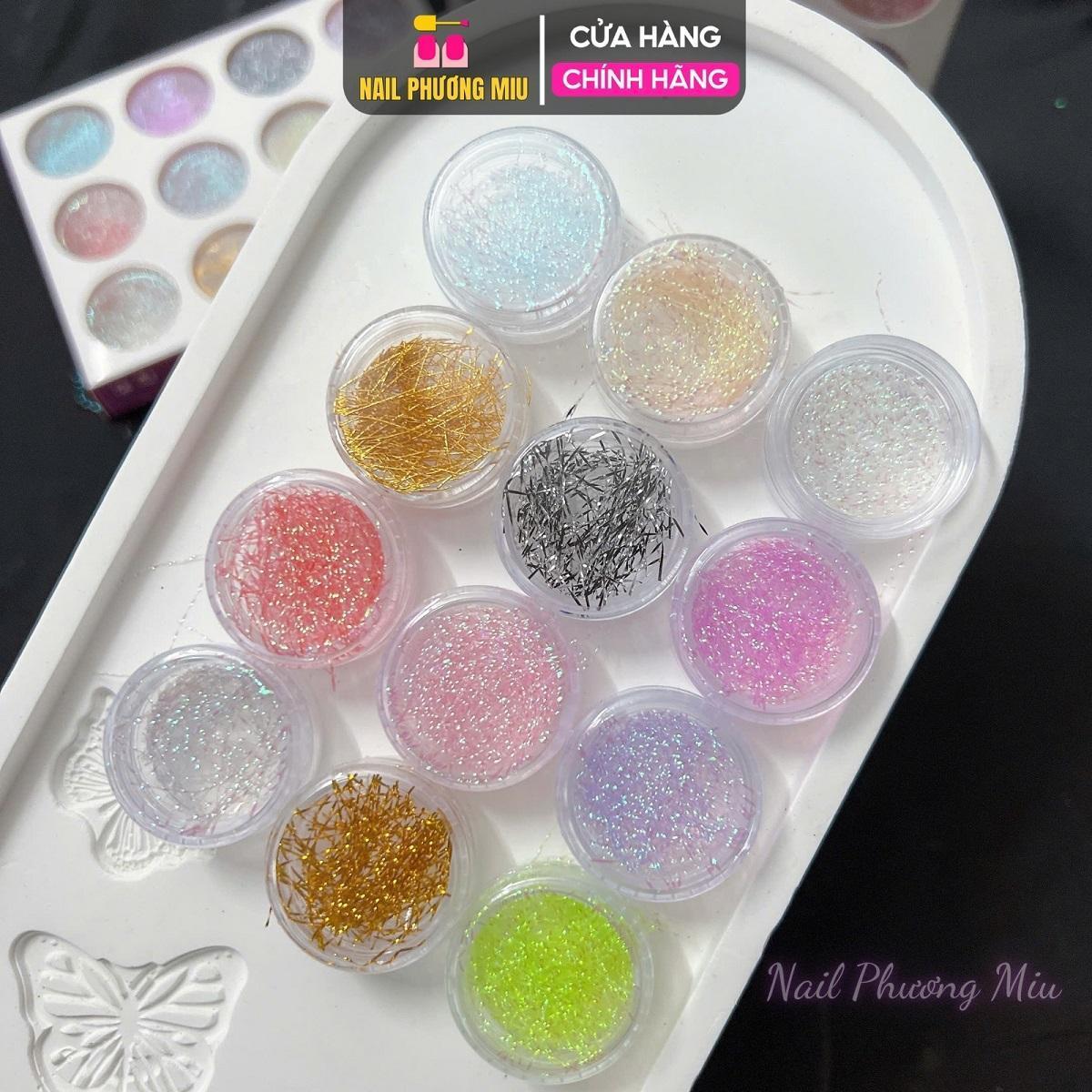 Set Sợi Chỉ Kim Tuyến 12 Ô, Chất Liệu Mịn Đa Dạng Màu Sắc, Dành Cho Thợ Làm Nail, Tạo Hiệu Ứng Sang Trọng Nữ