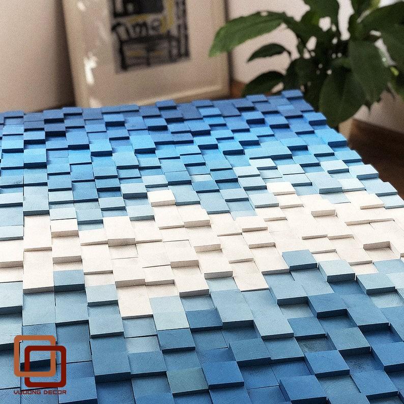 Tranh gỗ trang trí 3D tone XANH TRỜI -