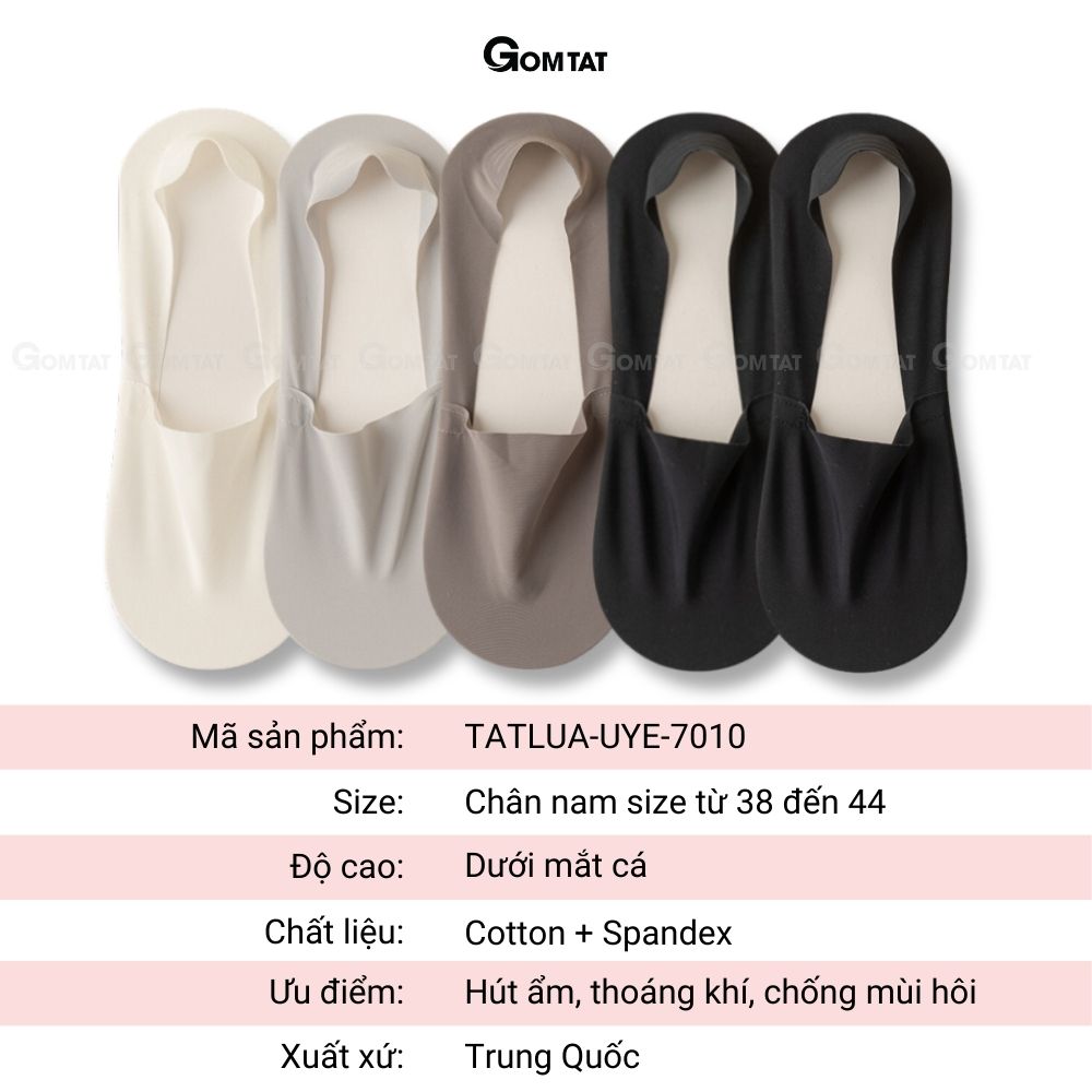 Combo 10 đôi tất vớ lười nam GOMTAT chất liệu cotton, đệm cao su chống tuột gót, khử mùi cực tốt - TATLUA-UYE-7010-CB10