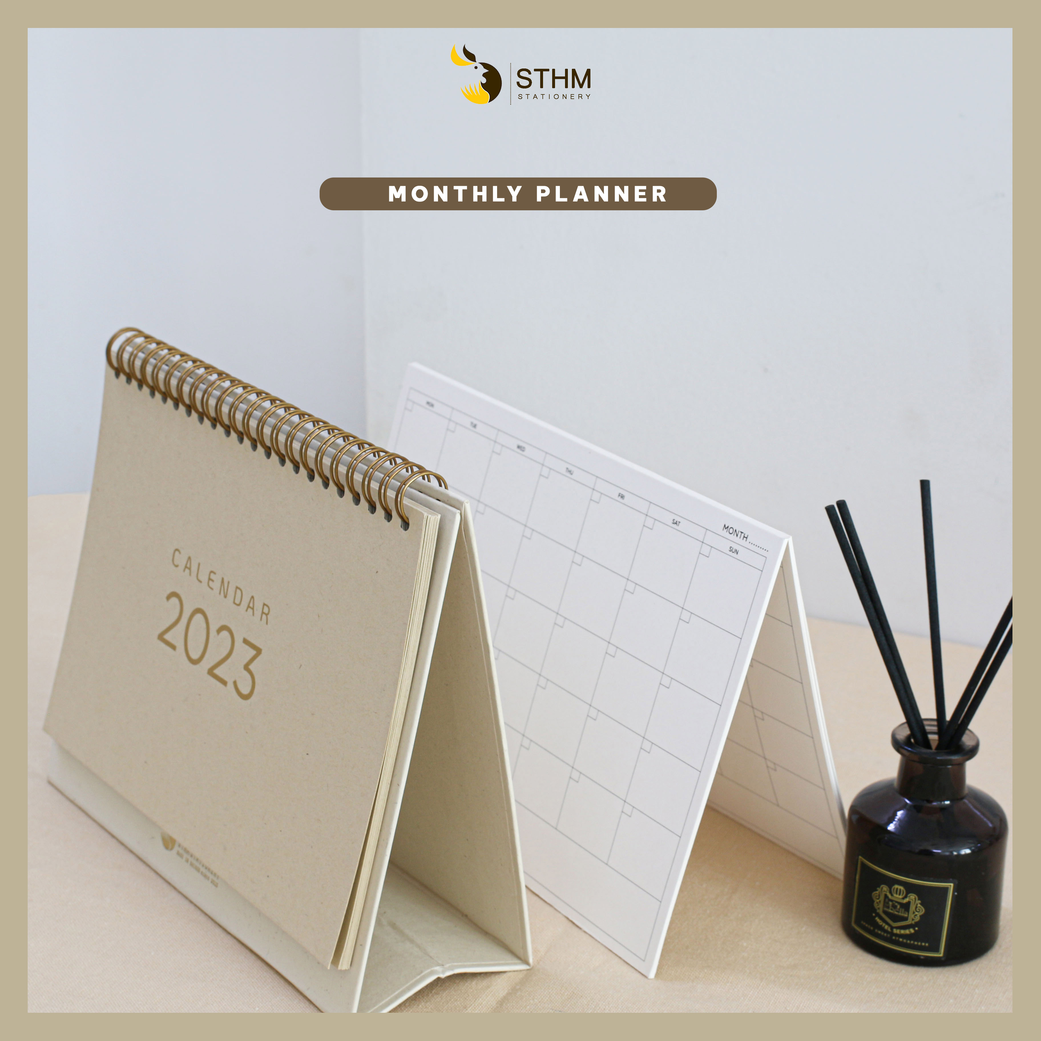 [STHM stationery] - Lịch bàn lò xo 2023 - Brown - Giấy mỹ thuật cao cấp - Có lịch âm dương và checklist