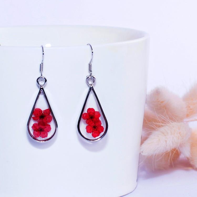 Bông tai hình giọt nước hoạ tiết hoa khô handmade resin epoxy trong suốt nhiều màu sắc