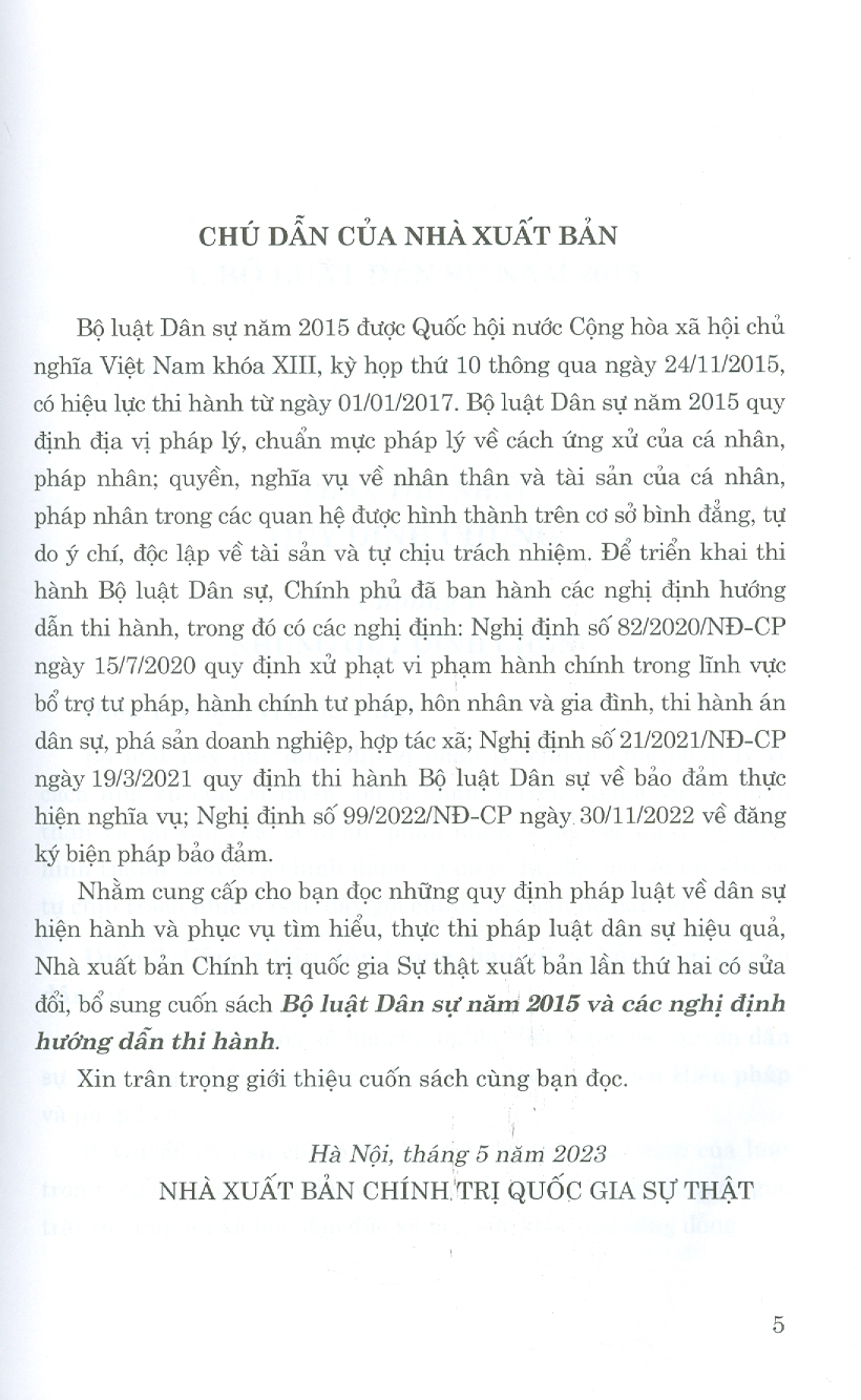 Bộ Luật Dân Sự Năm 2015 Và Các Nghị Định Hướng Dẫn Thi Hành