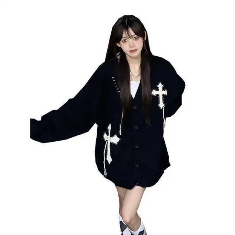 Áo Khoác Cardigan Dệt Kim Thánh Giá Unisex Tay Bồng️Áo Khoác Chữ Thập Mới