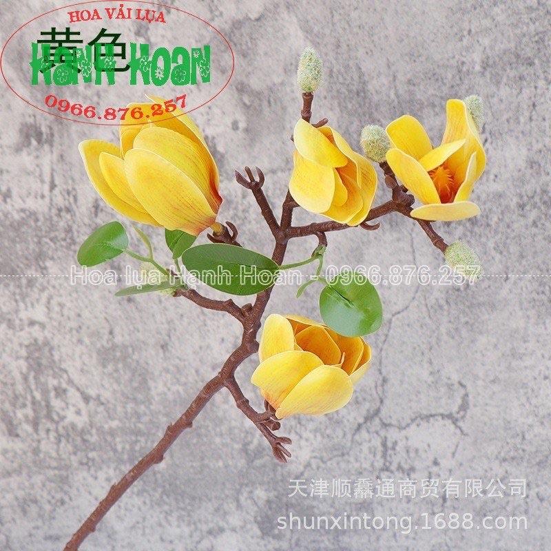 Cành hoa mộc Lan cao su 4 bông kèm nụ cao cấp loại 1-Hoa giả ,hoa silicon