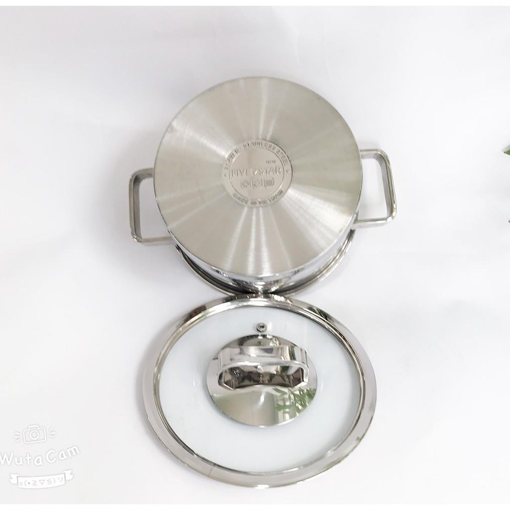Nồi thân cao 3 đáy inox 304 Fivestar Plus bếp từ quai vuông nắp kính , tặng 5 muỗng ăn