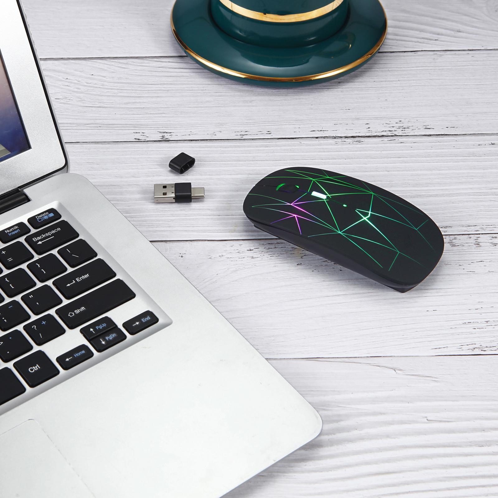 LED Wireless Mouse 2 in 1 Receiver 800 / 1200 /1600 DPI for Desktop Laptop Black