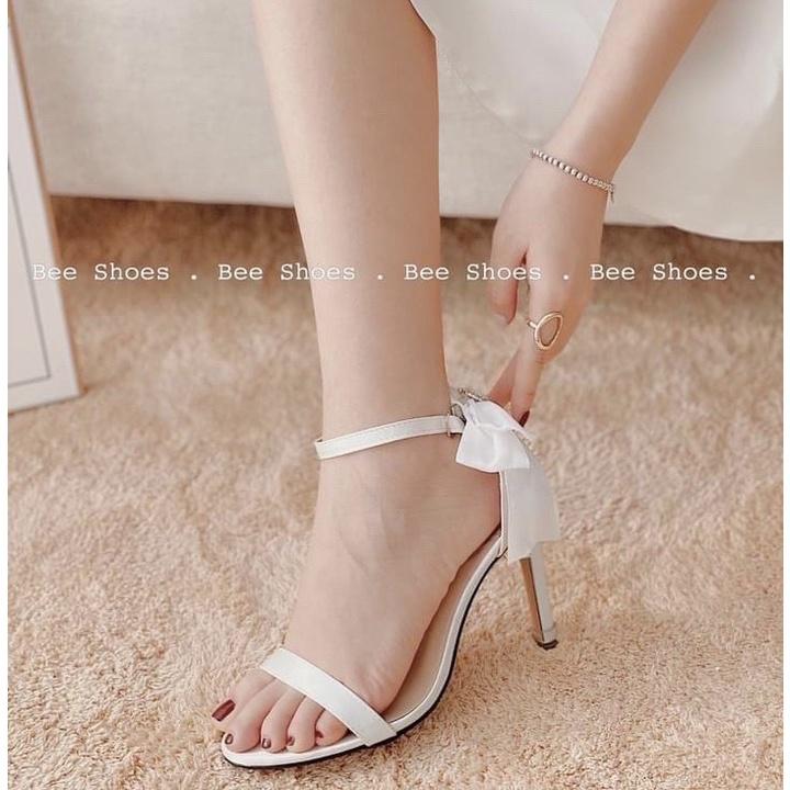 Sandal quai ngang lụa mịn đính nơ gót hoa đá cực xinh gót đũa - 7P